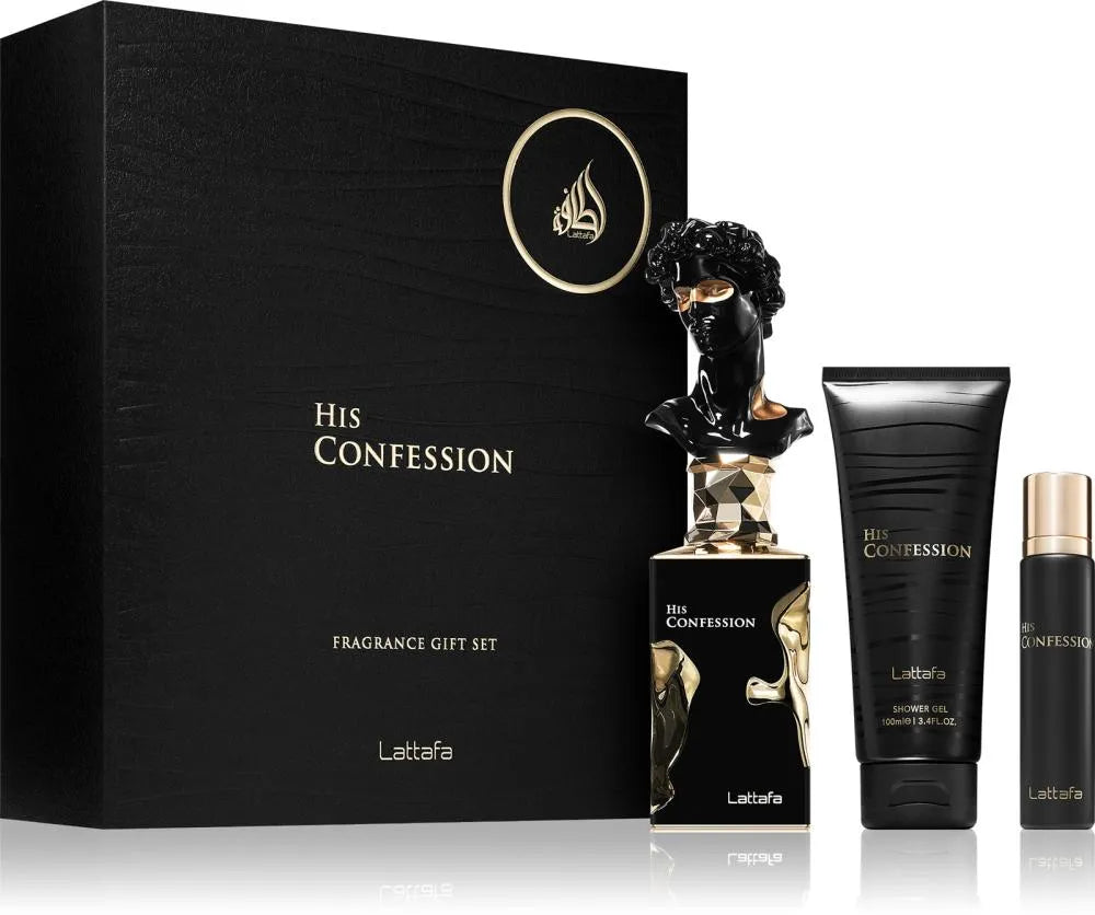 Lattafa His Confession EDP 100 ml + EDP MINI 12 ml + SG 100 ml